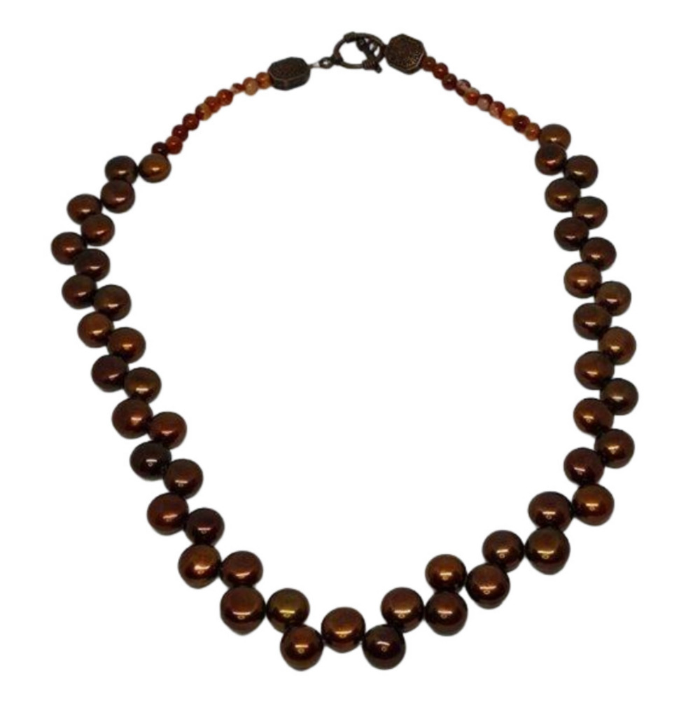 VINTAGE genuine button pearl collar necklace artisan copper